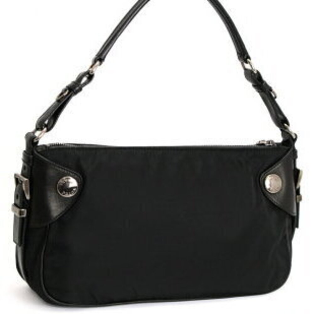 Prada Shoulder Logo Bag Triangle Nylon Black Hobo